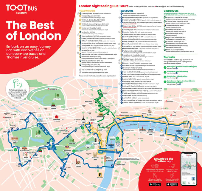 London: Tootbus Must-See Hop-On Hop-Off Bus Tour with Cruise - Yellow Route landmarks: from the Tower area to Westminster to the West End